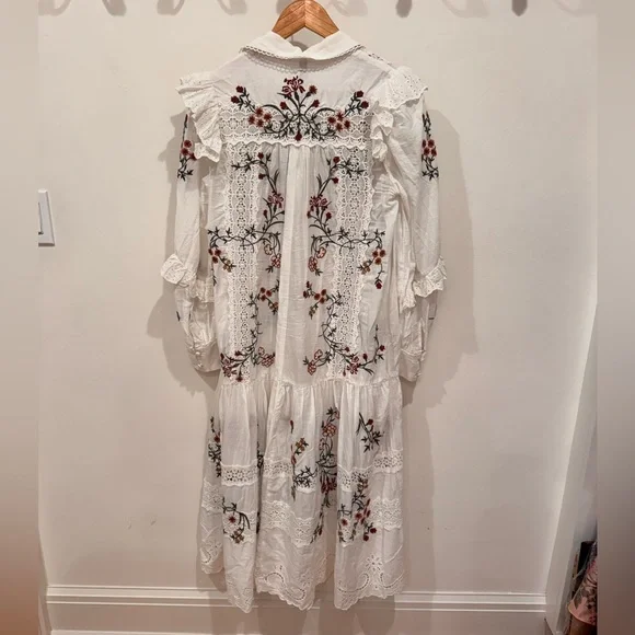 NWT By Anthropologie Long-Sleeve V-Neck Eyelet Midi Dress - Picture 6 of 12